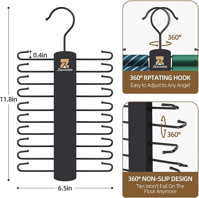 ZEDODIER Tie Hanger with 20 Hooks, Space Saving Necktie Organizer - Image 5