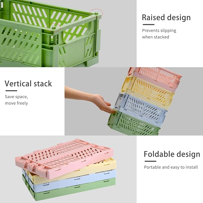 Xhwykzz 4 Pack Pastel Crates for Storage, Plastic Folding Basket, Colorful - Image 5