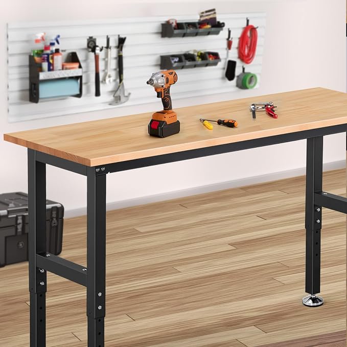 Work Bench 60 Inch Work Table for Garage Heavy Duty Rubberwood Tabletop - Image 7