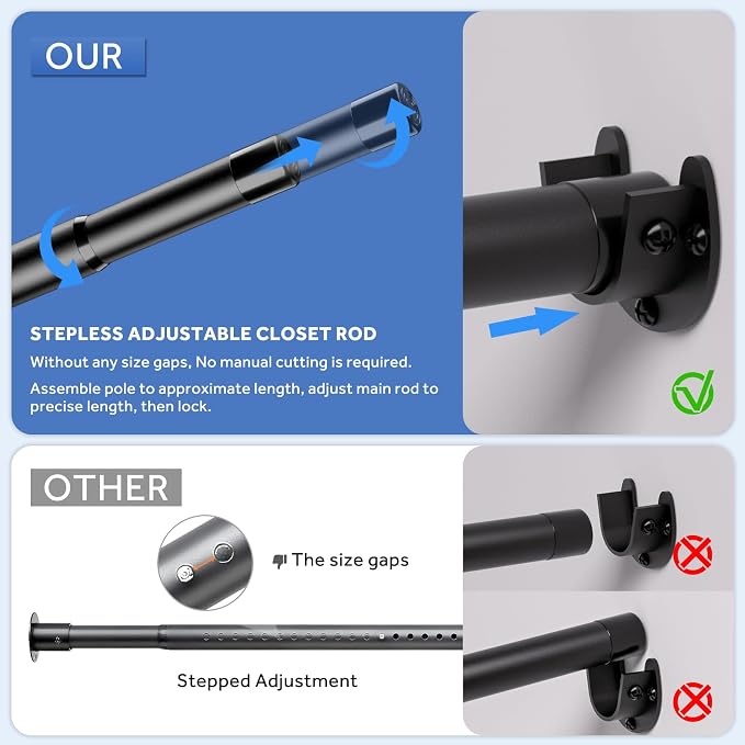 Closet Rod, 17 to 38 Inch Adjustable Closet Bar - Image 6
