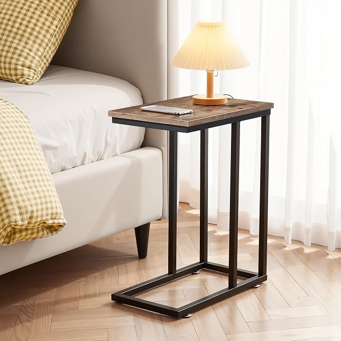 VECELO C Shaped End Side Table for Sofa Couch and Bed Snack TV Tray for Living - Image 4