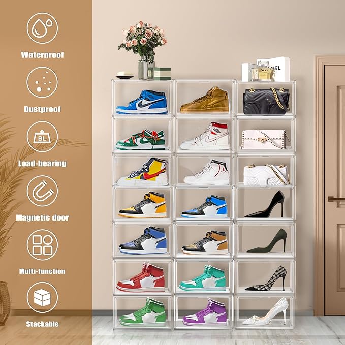 2 Pack Clear Shoe Storage Boxes Stackable Acrylic Shoe Display Case, Large - Image 8