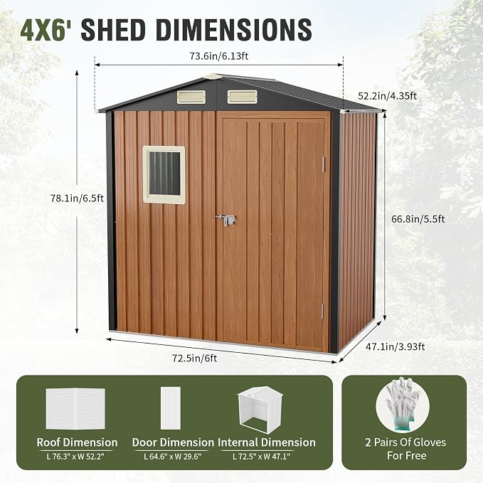 6x4 Ft Outdoor Metal Shed, Storage Garden Shed - Image 2