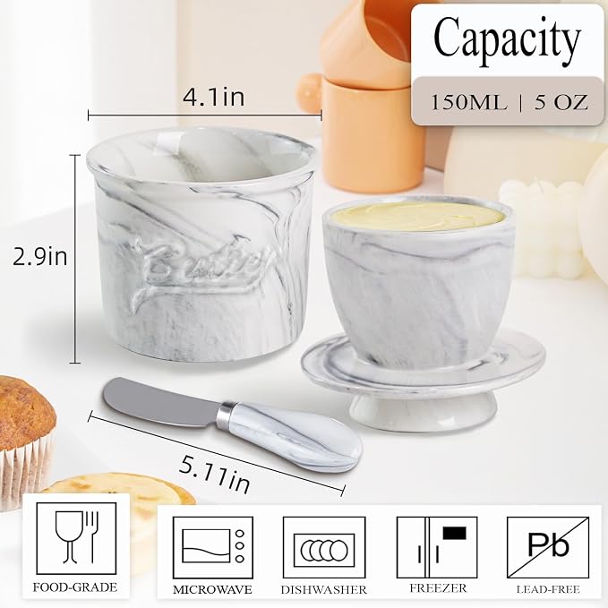 Ceramic Butter Crock with Lid & Spreader Knife, Butter Keeper - Image 2