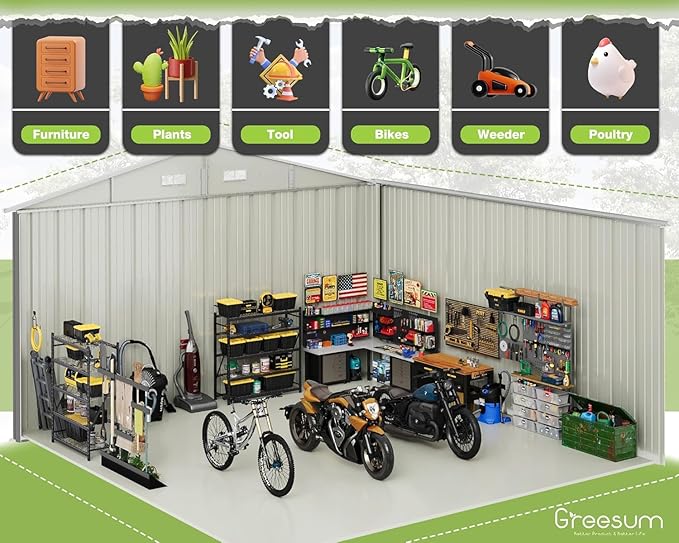 Greesum 10x10FT Outdoor Storage Shed, Utility Tool Shed Metal Storage Garden - Image 6