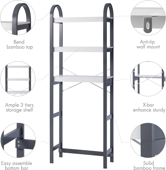 Spirich Over The Toilet Storage Shelf, 3-Tier Over Toilet Bathroom Organizer - Image 6