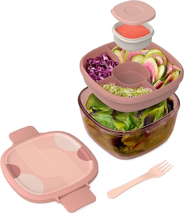 Bentgo Glass Prints All-in-One Salad Container - 61oz Tinted Glass Salad Bowl by Bentgo