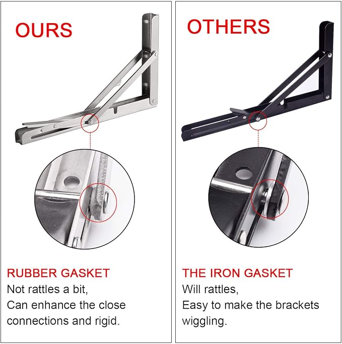 YUMORE 24" Folding Shelf Brackets, Max Load: 330lb Heavy Duty Stainless Steel - Image 4