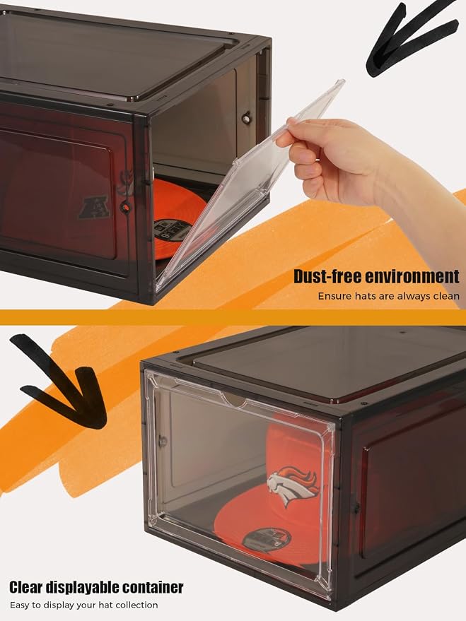 6 Pack Hat Organizer Box, Stackable Clear Baseball Caps Holder Box Containers - Image 5