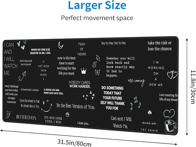 Inspirational Quotes Large Mouse Pad, Gaming Desk Mat, XL Keyboard Desk Pad Mat - Image 3