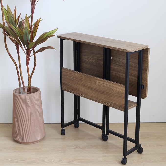 Mobile Foldable Desk w/Wheels and Feet Pads, Foldable Computer Desk, Folding - Image 6