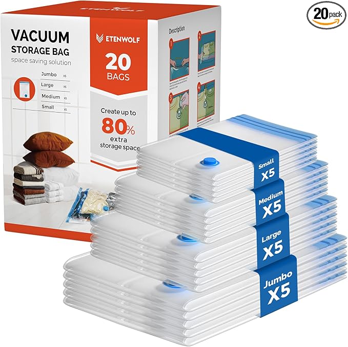 ETENWOLF 20 Pack Vacuum Storage Bags, Vacuum Seal Bags by ETENWOLF