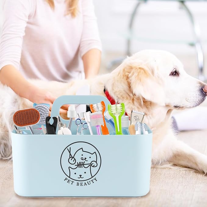 5-Compartment Blue Dog Stuff Storage Caddy, Portable Pet Grooming Organizer - Image 6