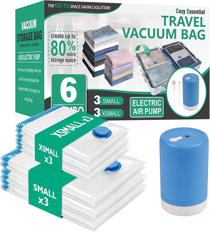 6 Pack Travel Vacuum Storage Bags by CozyEssential