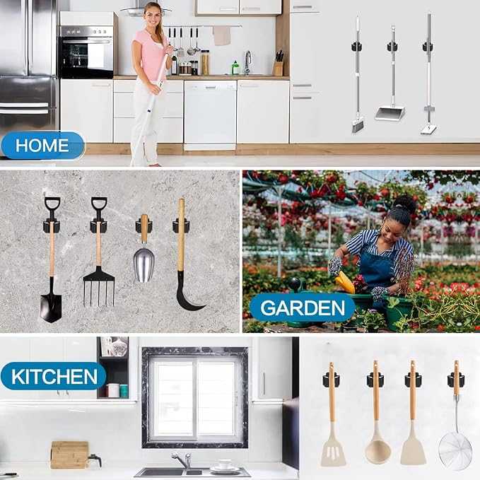 24 PCS Broom and Mop Holder, Heavy Duty Garden Tool Organizer Rack Rake and - Image 7