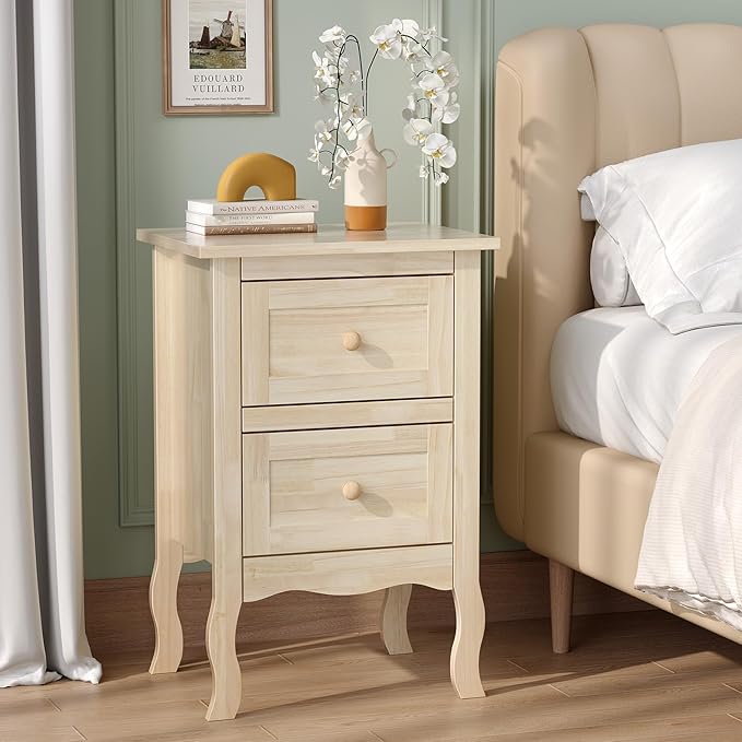 VINGLI Nightstands Set of 2, Unfinished Solid Wood Nightstand Color DIY - Image 9