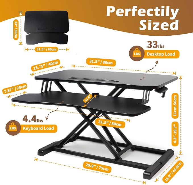 32 inch Standing Desk Converter, Height Adjustable Sit Stand Riser - Image 3