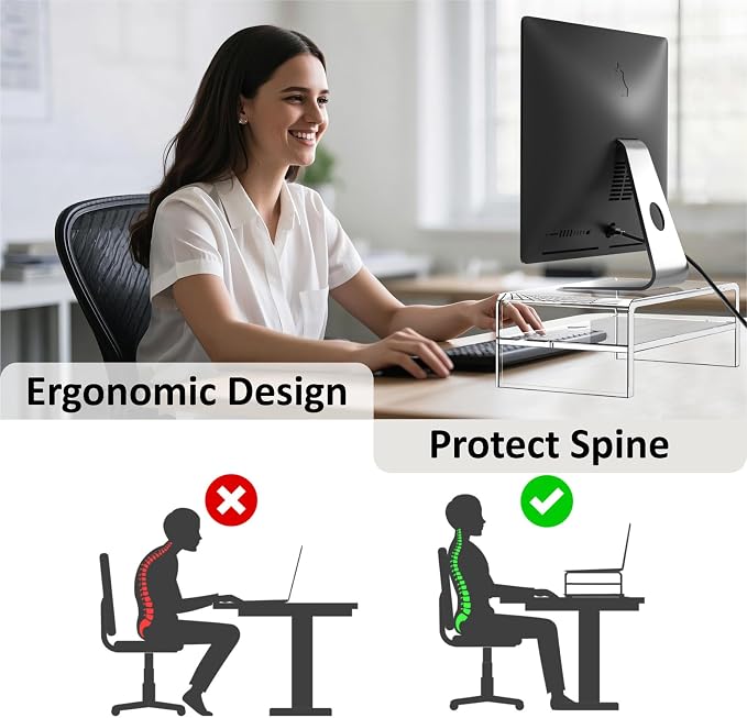 Acrylic Monitor Stand, 2 Tiers Clear Monitor Riser Computer Stand - Image 3