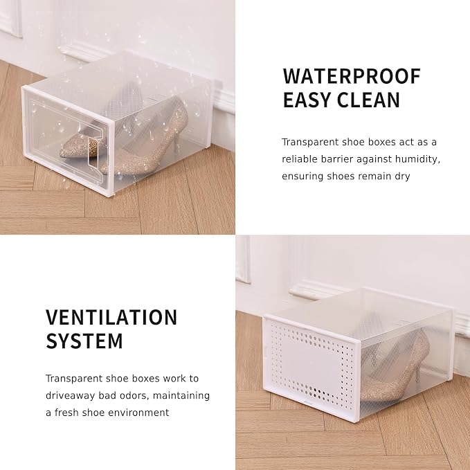 Large Shoe Storage Boxes Organizers Clear Plastic Stackable 12 Pack Fit Size 9 - Image 6