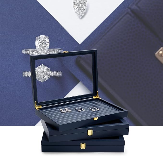 Oirlv Premium Blue Leather Flat Jewelry Tray - Image 8