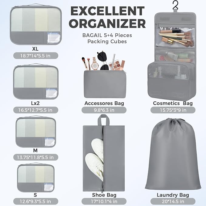 BAGAIL 9 Set Packing Cubes Luggage Packing Organizers - Image 3