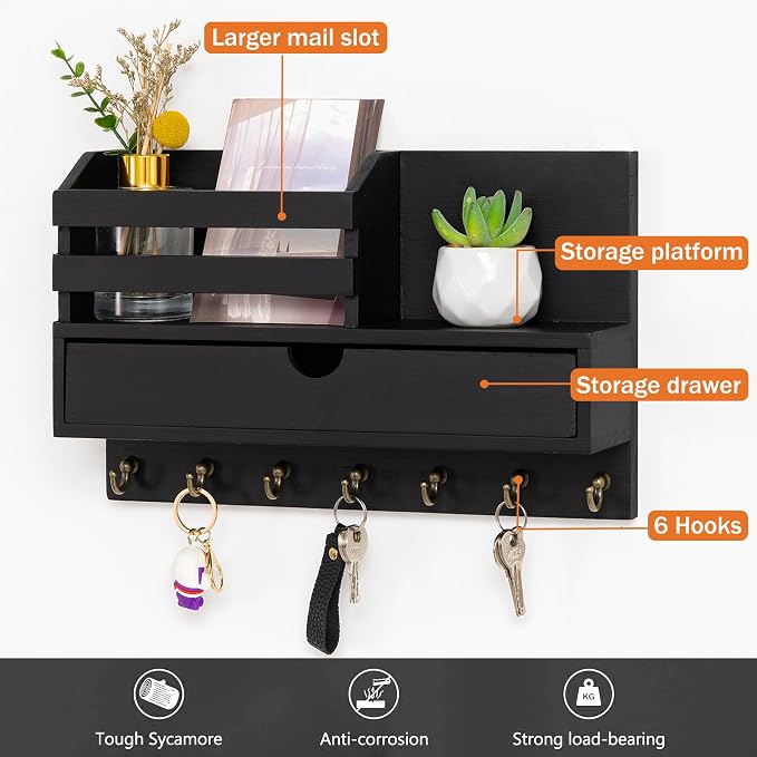 Key and Mail Holder for Wall, Mail Organizer Wall Mount - Image 3