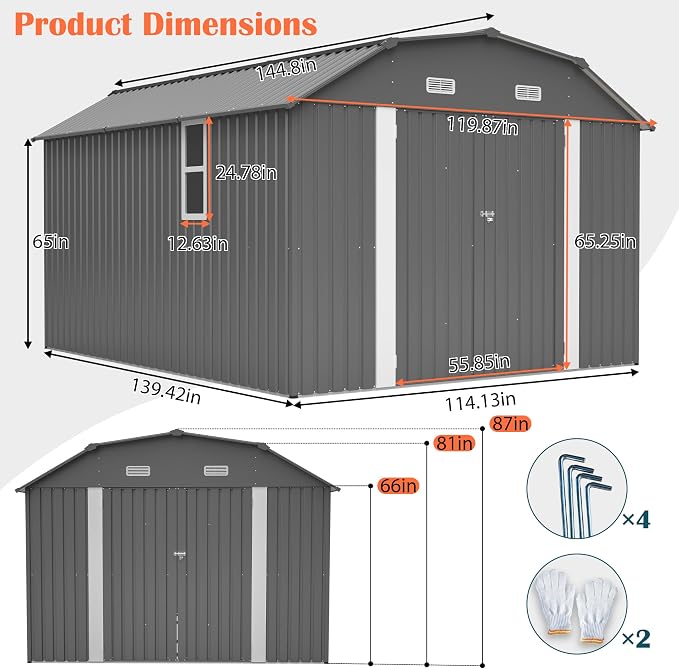 10x12 FT Metal Storage Shed - Image 7