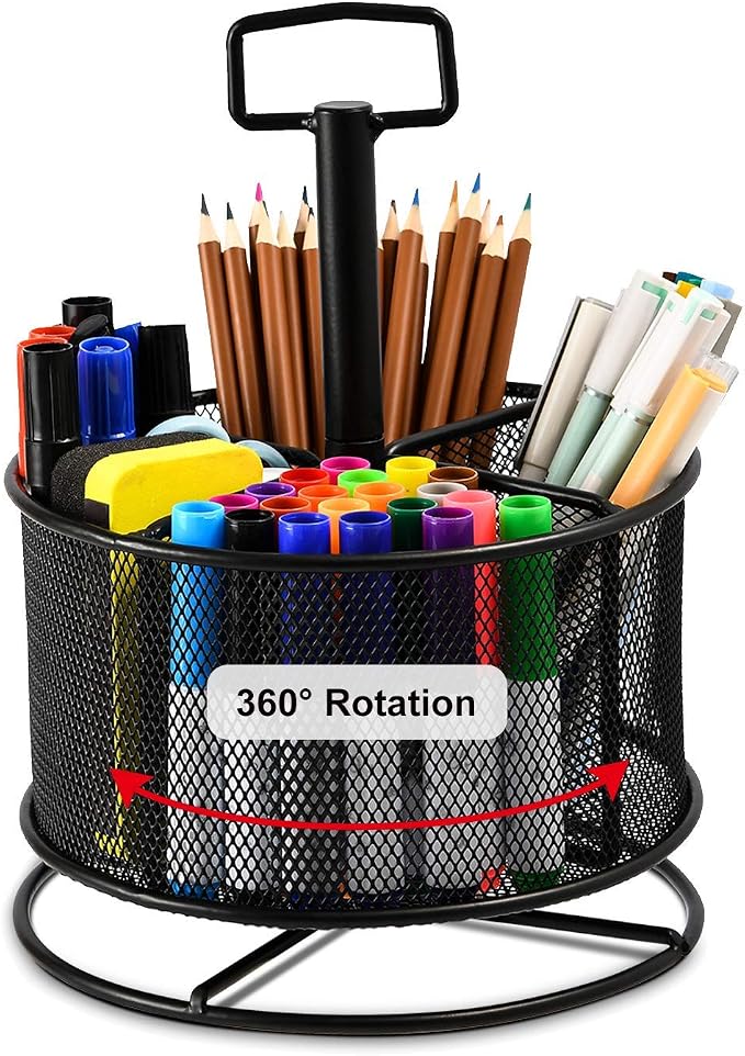Marbrasse Mesh Desk Organizer, 360-Degree Rotating Multi-Functional Pen Holder by Marbrasse