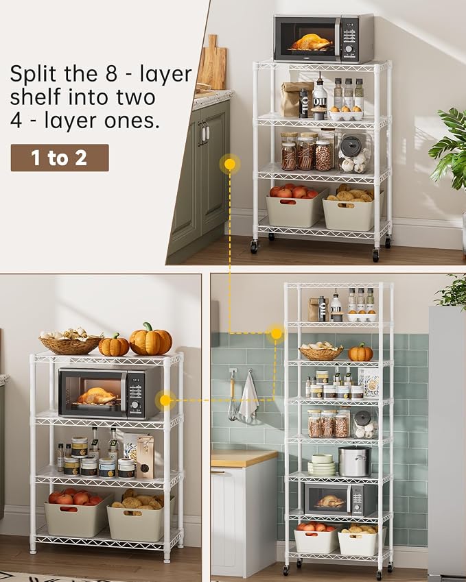 8 Tier Shelves Storage Shelf Wire Closet Bathroom Organizers Metal Pantry - Image 7