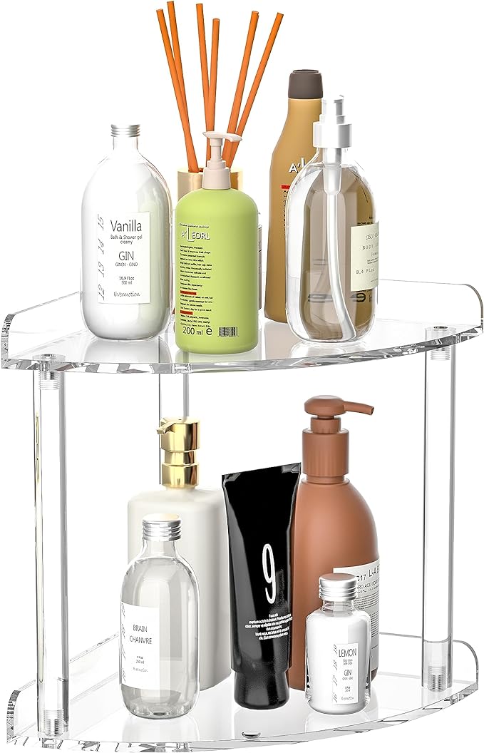 2 Tier Countertop Corner Organizer Shelf 7x7x8 Inch, Acrylic Bathroom Organizer by Sezanrpt