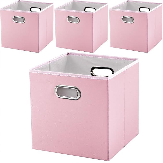 PRANDOM Leather Foldable Cube Storage Bins 11x11 inch Fabric Storage Baskets by Prandom