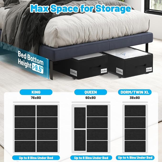 2 Pack Under Bed Storage with Wheels 10" Height, Rolling Storage Bins XXL 60L - Image 9