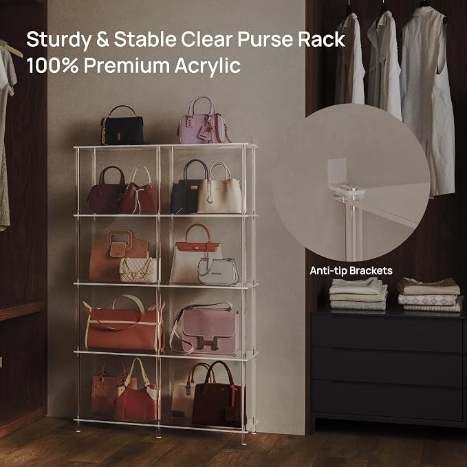 HMYHUM 5-Tier Acrylic Purse Organizer, Large Capacity, Floor Standing Handbag - Image 5