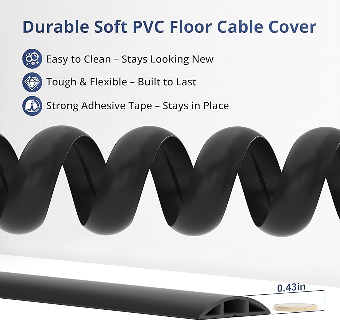 ZhiYo 10ft Cord Covers for Wires on Floor, Cord Hider Floor Hide Extension Cords - Image 4