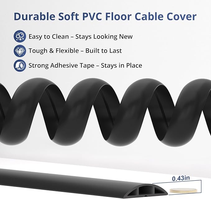 ZhiYo 3.6ft Cord Covers for Wires on Floor, Soft PVC Cable Cover Cable Protector - Image 4