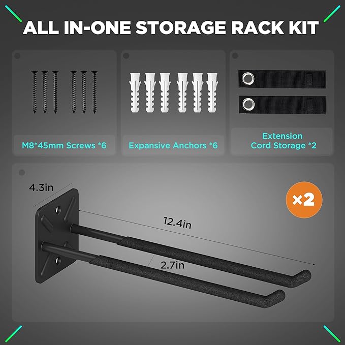 Garage Hooks, Heavy Duty Garage Hook, 12.4 Inch Wall Mount Hangers, Max Load - Image 2