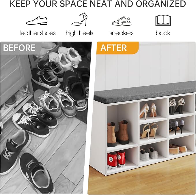 PayLessHere Shoe Bench Storage Bench 10 Compartments Shoe Organizer - Image 7