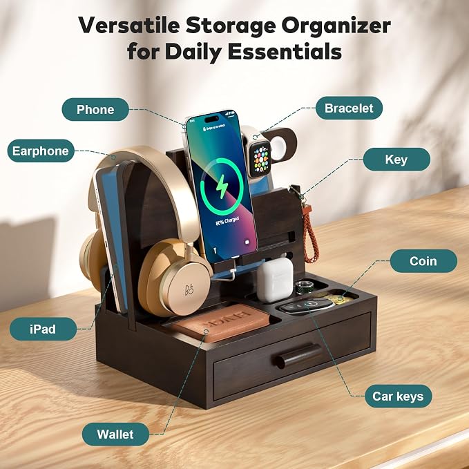 Sephyroth Bamboo Phone Docking Station Nightstand Organizer Bedside Organizer - Image 4