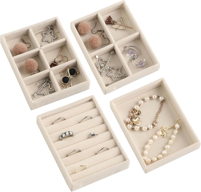 Frebeauty Small Jewelry Tray Set, Stackable Velvet Jewelry Organizer Tray by Frebeauty