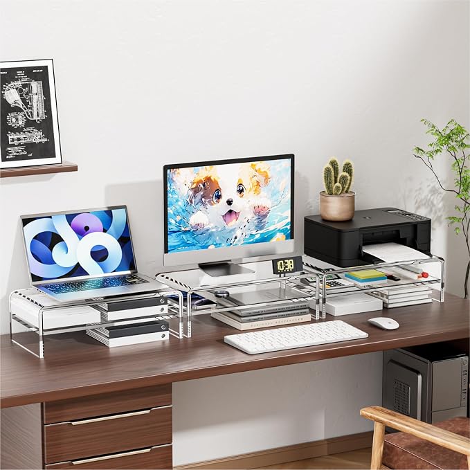 Acrylic Monitor Stand, 2 Tiers Clear Monitor Riser Computer Stand - Image 7