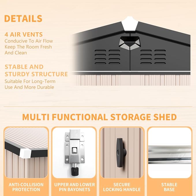 10x12 FT Outdoor Storage Shed, Metal Tool Sheds, Waterproof Outside Storage Shed - Image 4