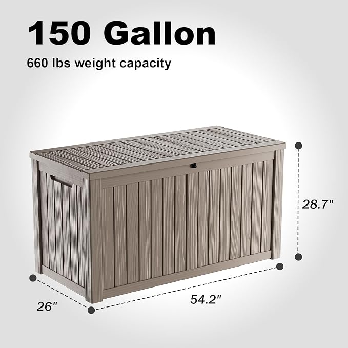 DRATO 150 Gallon Outdoor Storage Box, Large Waterproof Deck Box, Lockable Resin - Image 2