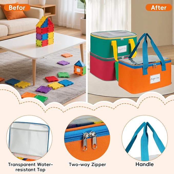 3 Packs Large Magnetic Tiles Storage Bags, Magnetic Tiles Storage Bin, Toy - Image 4
