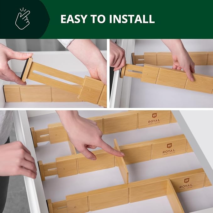 ROYAL CRAFT WOOD Adjustable Bamboo Drawer Dividers Organizers - Image 3