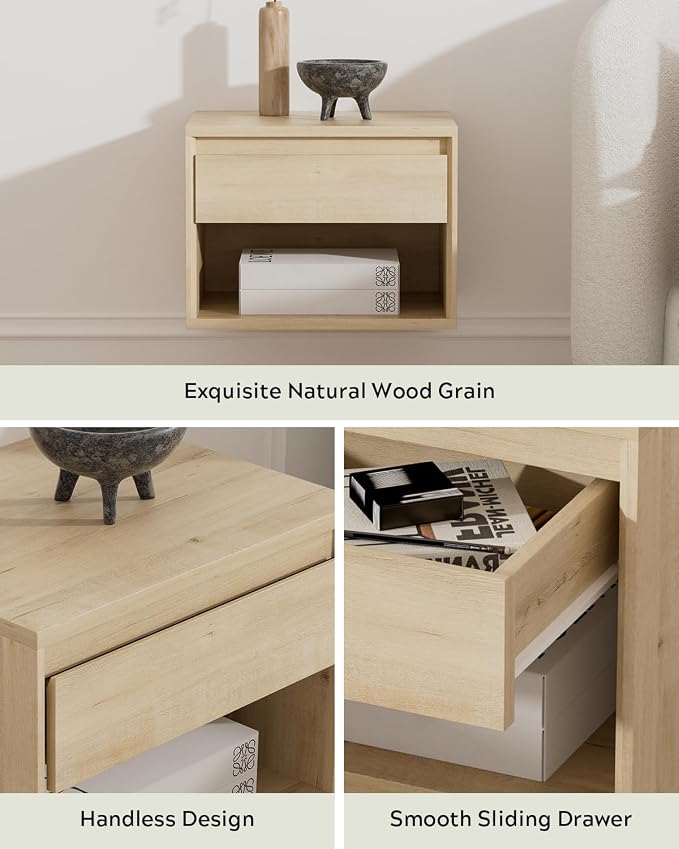 Floating Nightstand Set of 2, Wall Mounted Bedside Table - Image 4