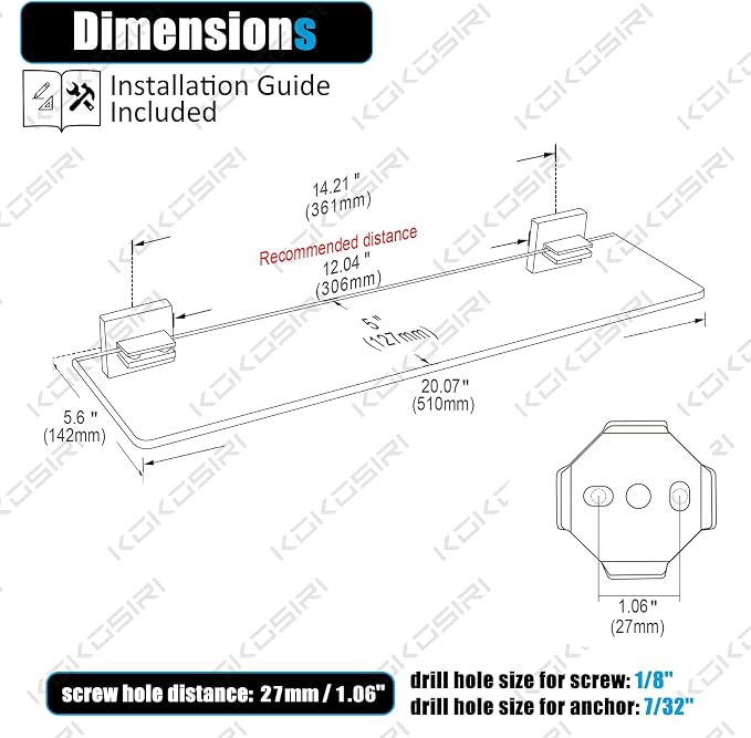 KOKOSIRI Wall Shelves Floating Bathroom Glass Shelf - Image 2