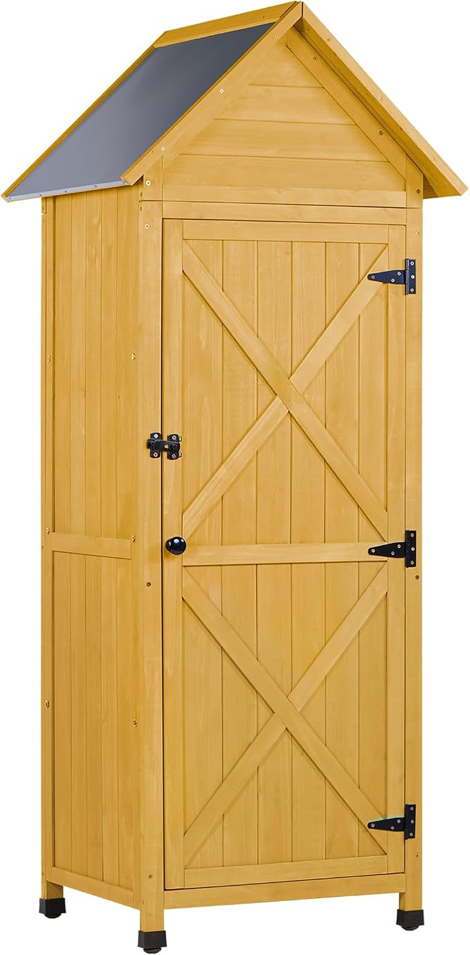 Wooden Outdoor Storage Cabinet, Tall Vertical Garden Tool Shed by FTCBNet
