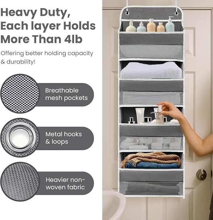 Over The Door Organizer with 4 Side Mesh Pockets, 44lb Weight Capacity Hanging - Image 3