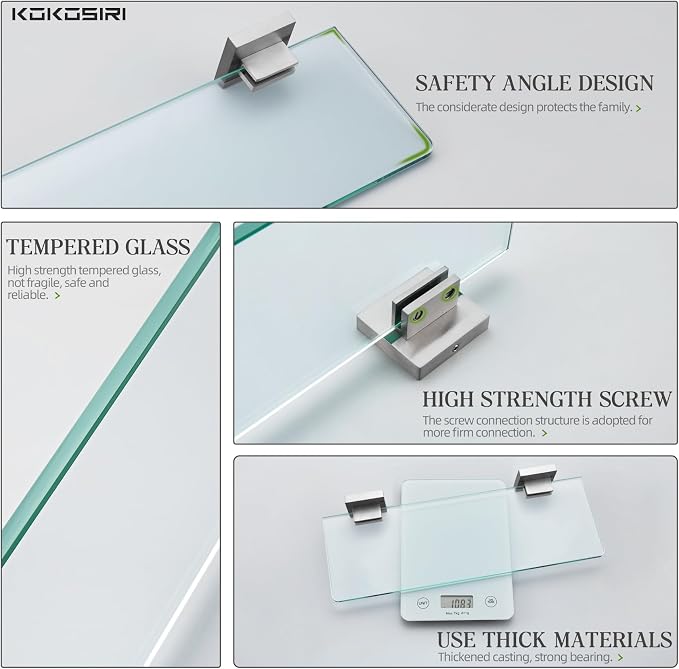 KOKOSIRI Wall Shelves Floating Bathroom Glass Shelf - Image 6
