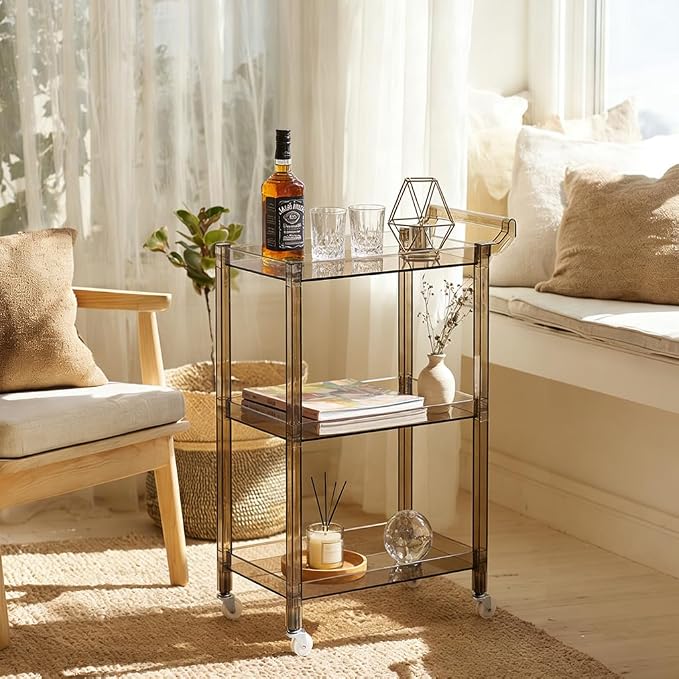 Acrylic Utility Rolling Cart, 3-Tier Clear Acrylic Storage Cart - Image 3